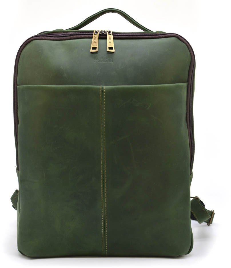 Зеленый кожаный рюкзак с отделением под ноутбук TARWA (19794)