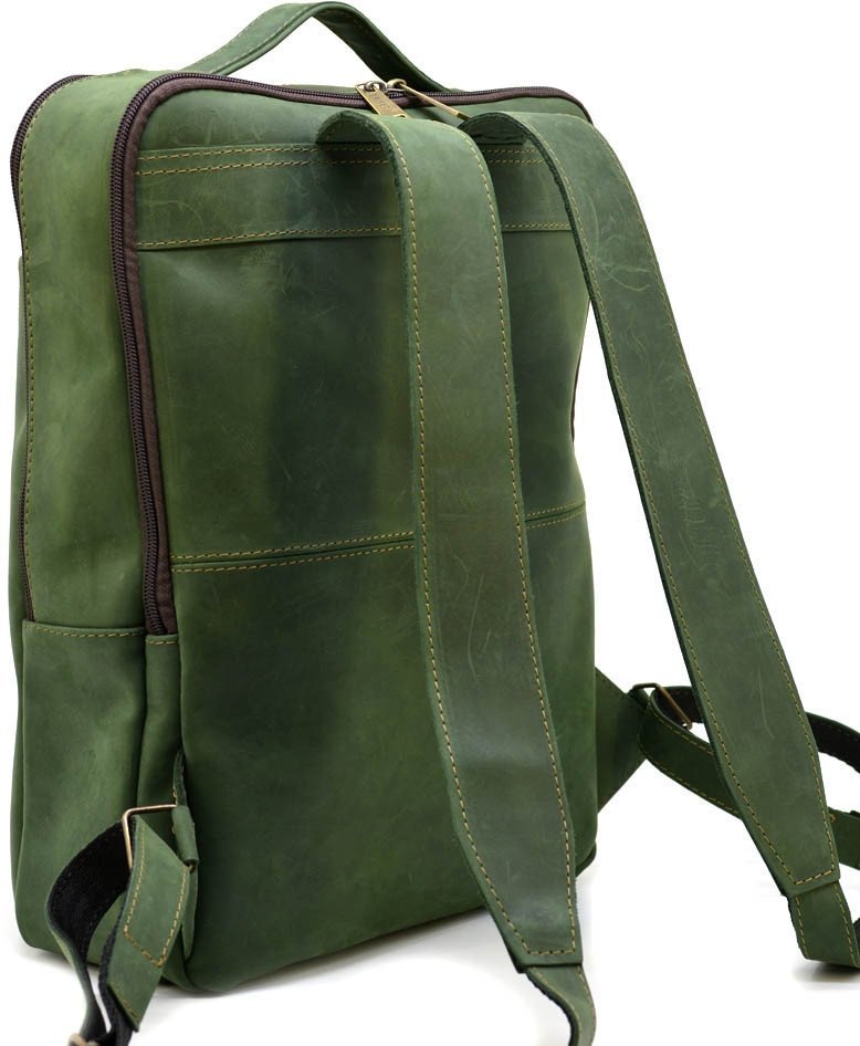 Зеленый кожаный рюкзак с отделением под ноутбук TARWA (19794)