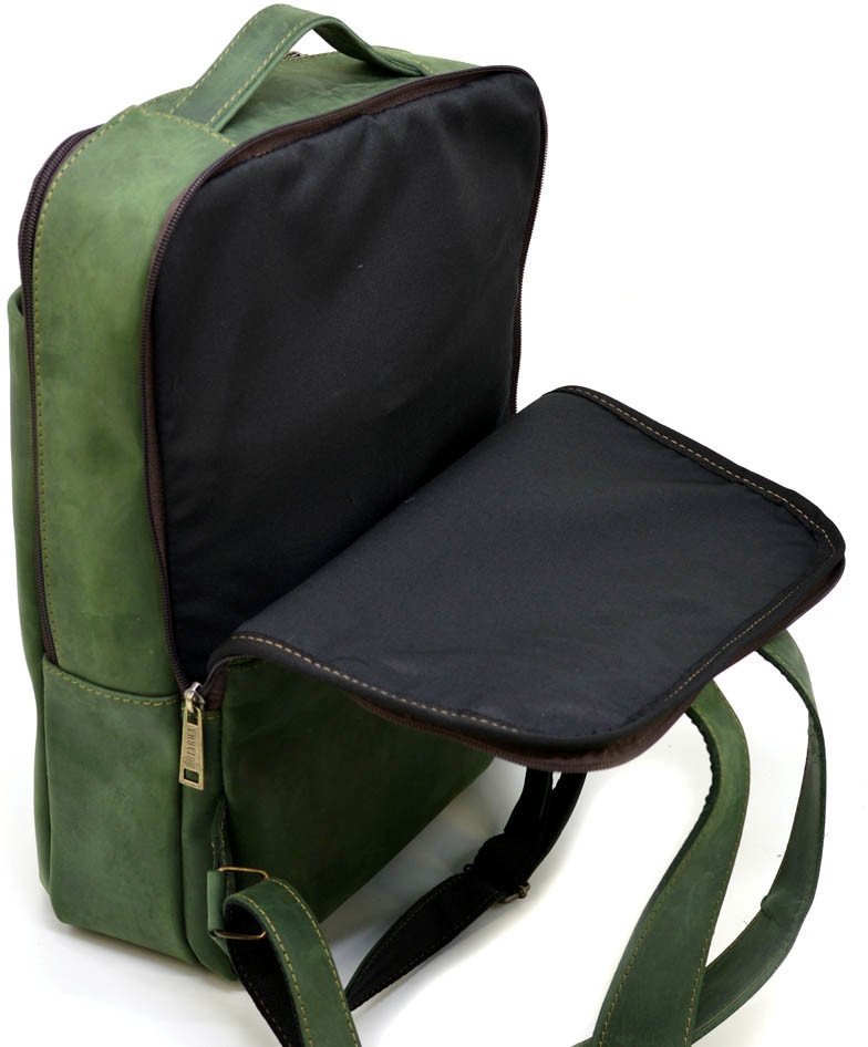 Зелений шкіряний рюкзак із відділенням під ноутбук TARWA (19794)