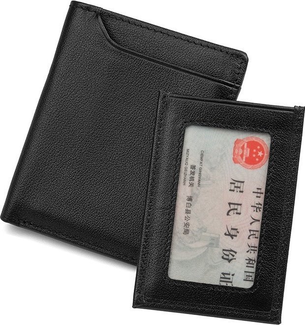 Кожаный черный мужской кошелек с вынимающимся блоком под права или пропуск Vintage (14594)