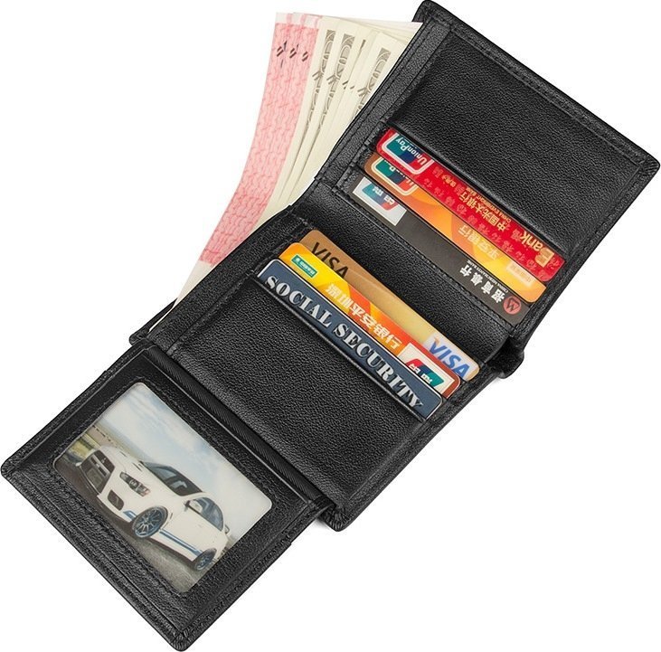 Шкіряний чорний чоловічий гаманець з блоком що виймається під права або пропуск Vintage (14594)