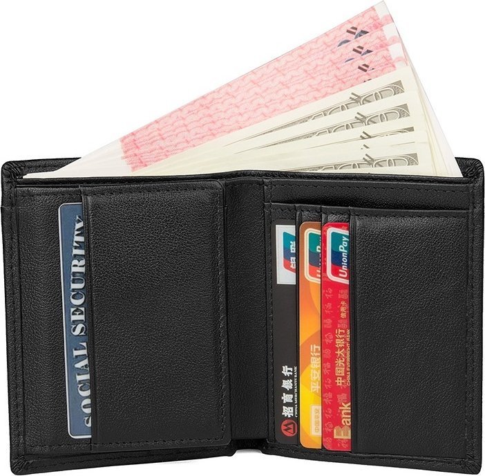 Шкіряний чорний чоловічий гаманець з блоком що виймається під права або пропуск Vintage (14594)