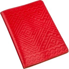 Шкіряна жіноча обкладинка на паспорт червоного кольору з ромбами SHVIGEL (2413972)