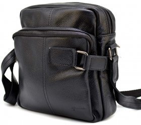 Чорна чоловіча сумка-планшет на плече зі шкіри флотар TARWA (19681)