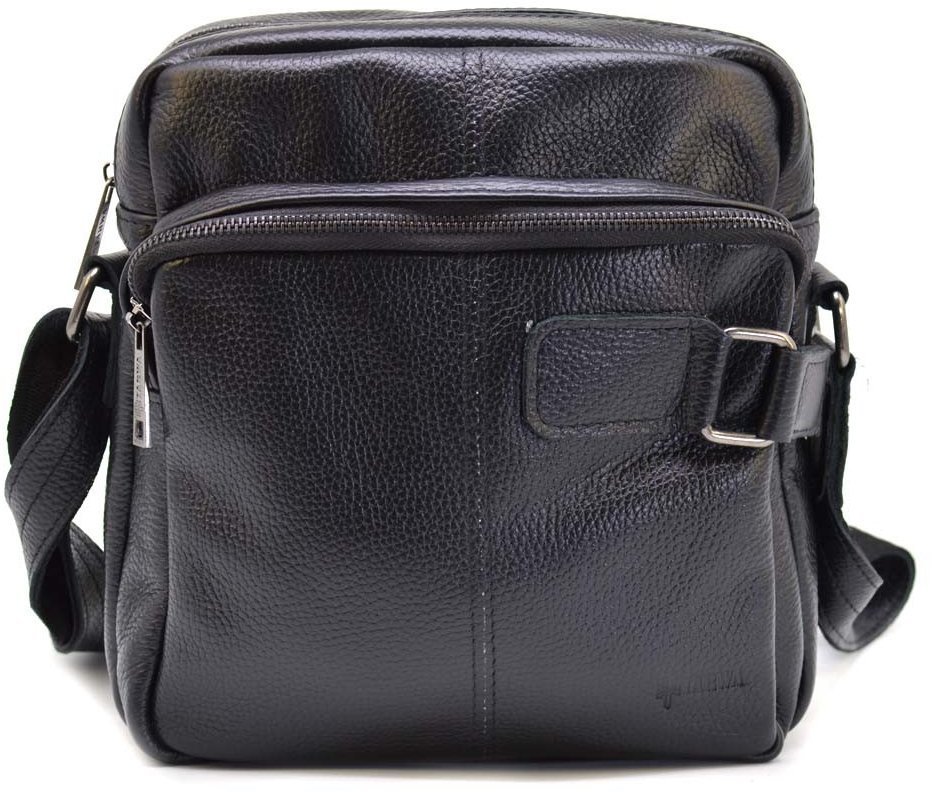 Чорна чоловіча сумка-планшет на плече зі шкіри флотар TARWA (19681)