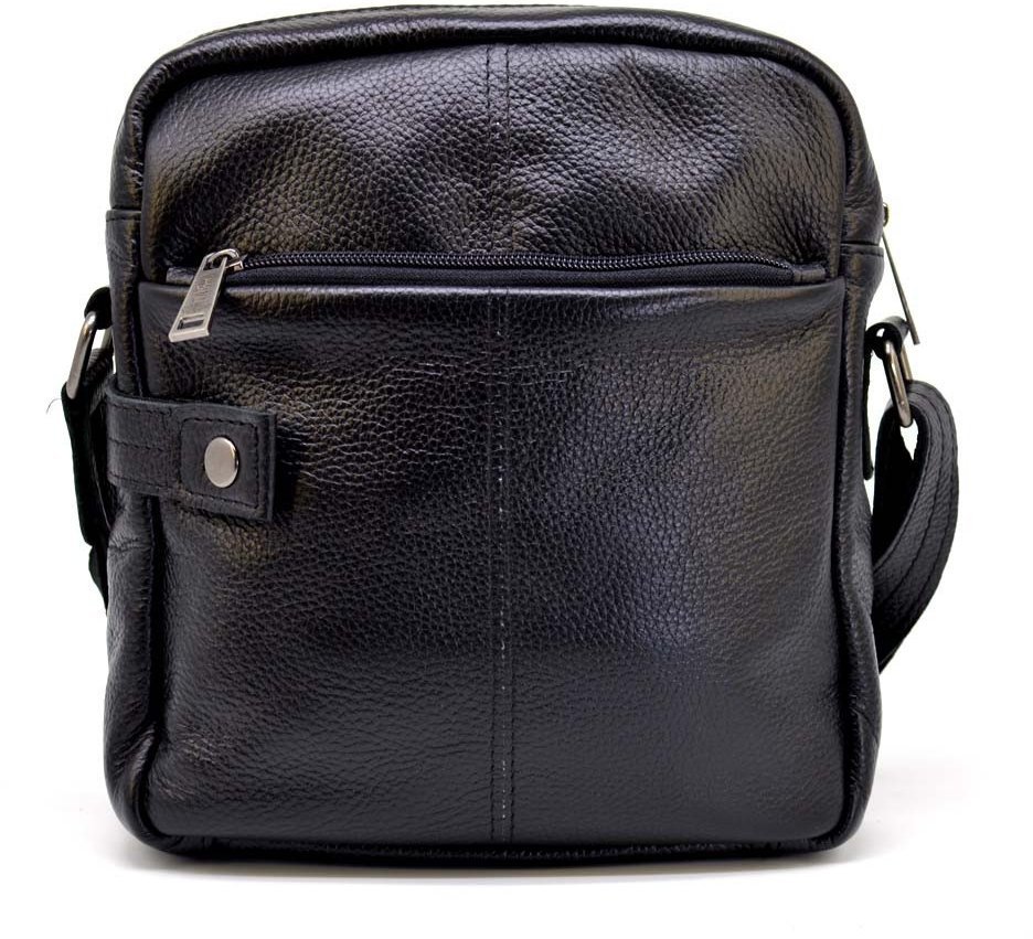 Черная мужская сумка-планшет на плечо из кожи флотар TARWA (19681)