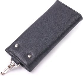 Стильная ключница из натуральной кожи флотар черного цвета на кнопках KARYA (2421427)