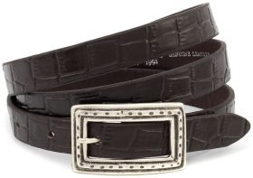 Шкіряний жіночий ремінь з фактурою шкіри крокодила Leather Collection 102829 коричневий