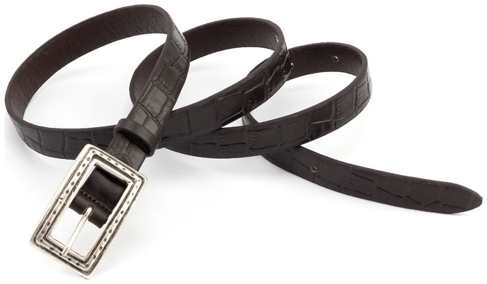 Шкіряний жіночий ремінь з фактурою шкіри крокодила Leather Collection 102829 коричневий modnotak фото №4
