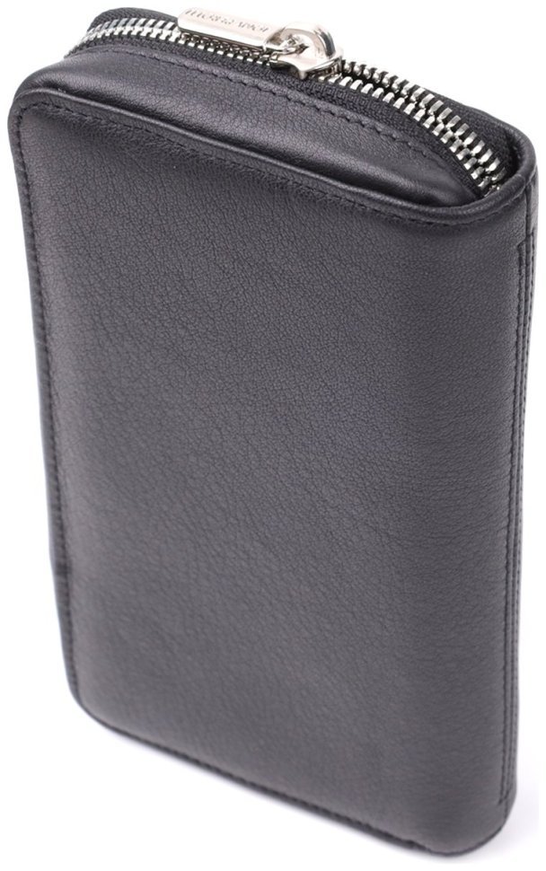 Клатч-гаманець на блискавці з італійської натуральної шкіри Tony Perotti 103329 (чорний) modnotak фото №3