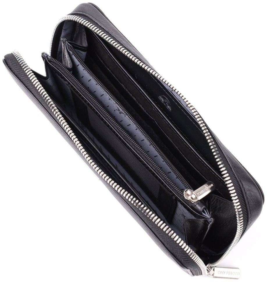 Клатч-гаманець на блискавці з італійської натуральної шкіри Tony Perotti 103329 (чорний) modnotak фото №7