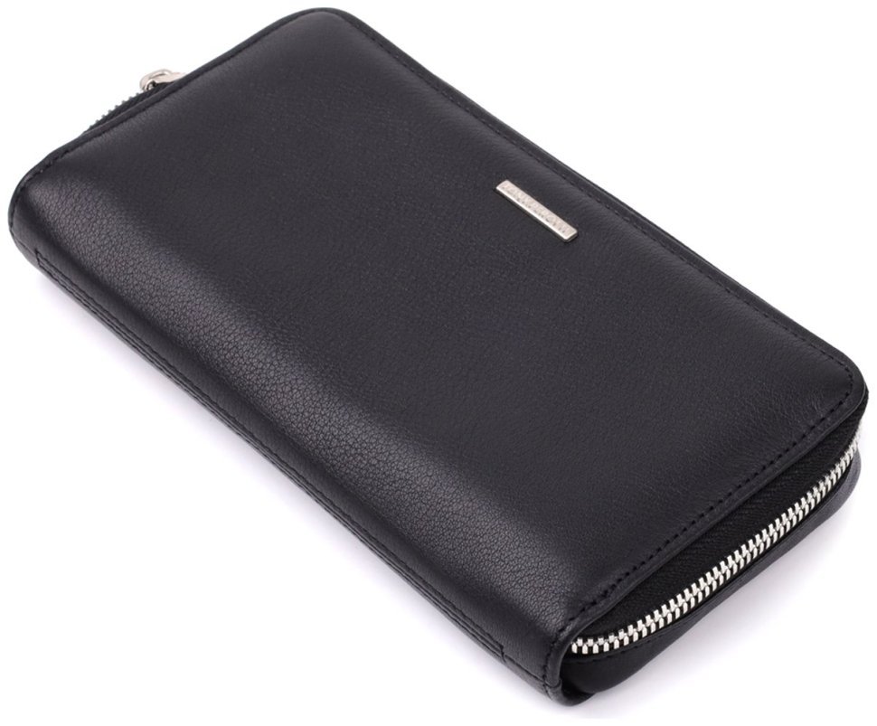 Клатч-гаманець на блискавці з італійської натуральної шкіри Tony Perotti 103329 (чорний) modnotak фото №8