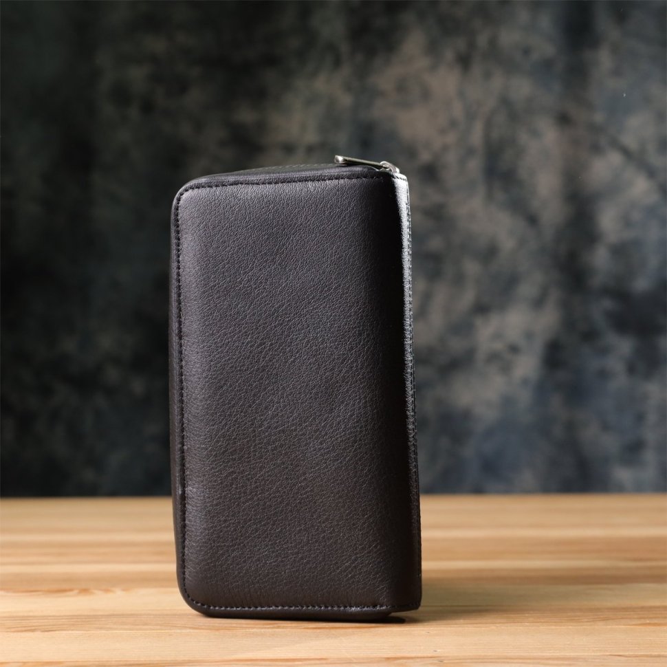 Клатч-гаманець на блискавці з італійської натуральної шкіри Tony Perotti 103329 (чорний) modnotak фото №10