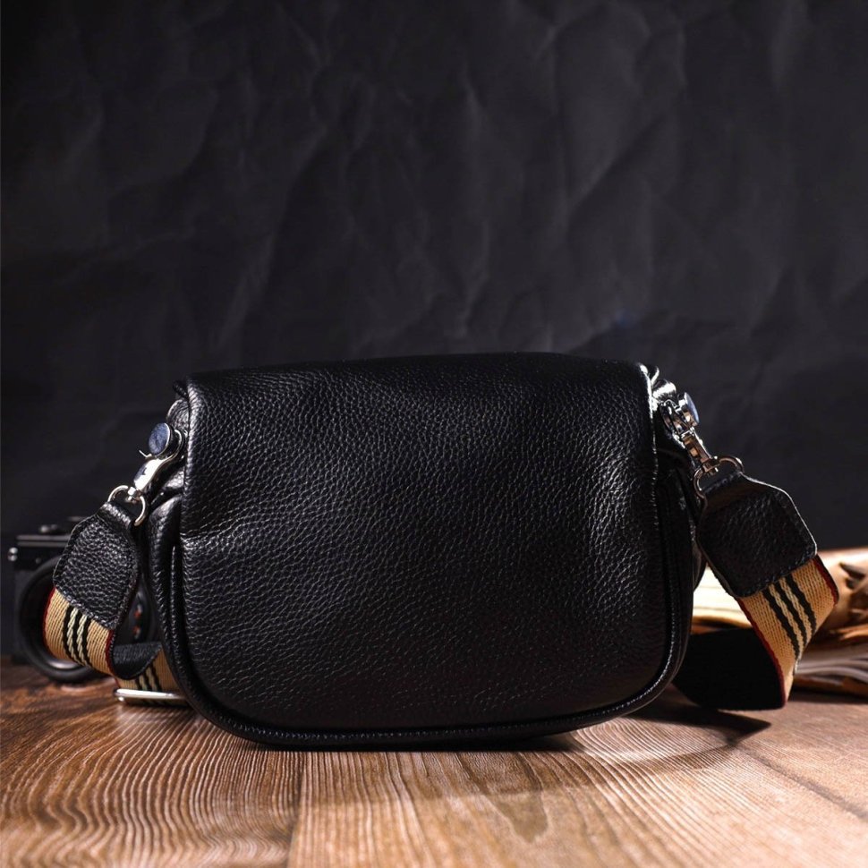 Чорна жіноча сумка через плече з натуральної шкіри Vintage (2422079)