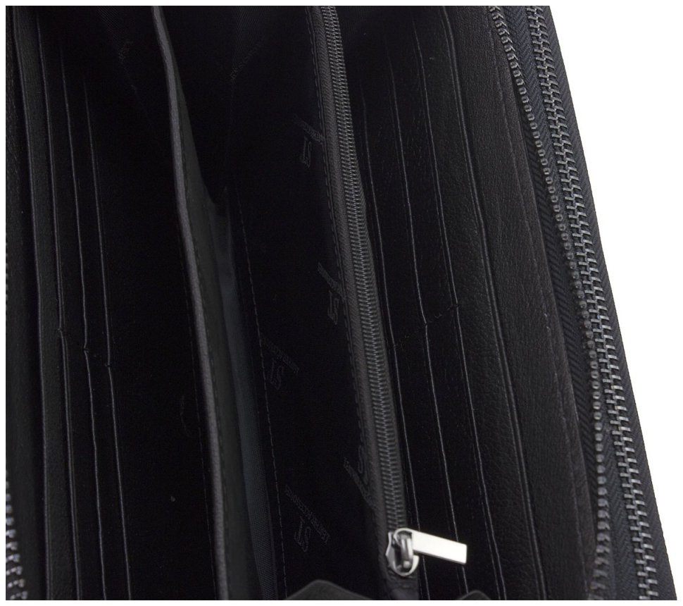 Мужской кожаный клатч-барсетка черного цвета на две молнии ST Leather 73829