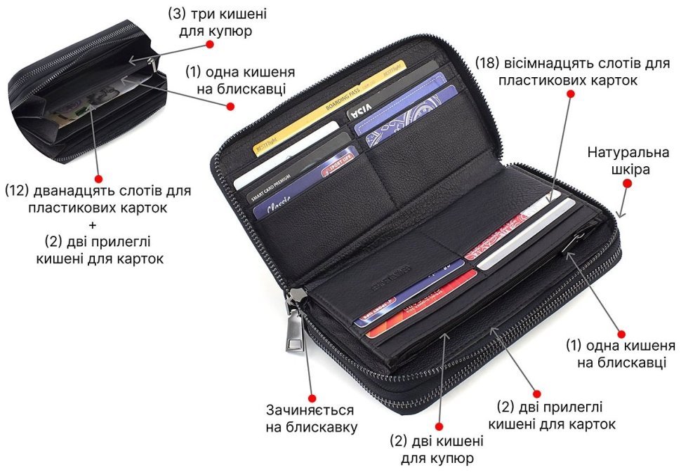 Чоловічий шкіряний клатч-барсетка чорного кольору на дві блискавки ST Leather 73829 modnotak фото №4