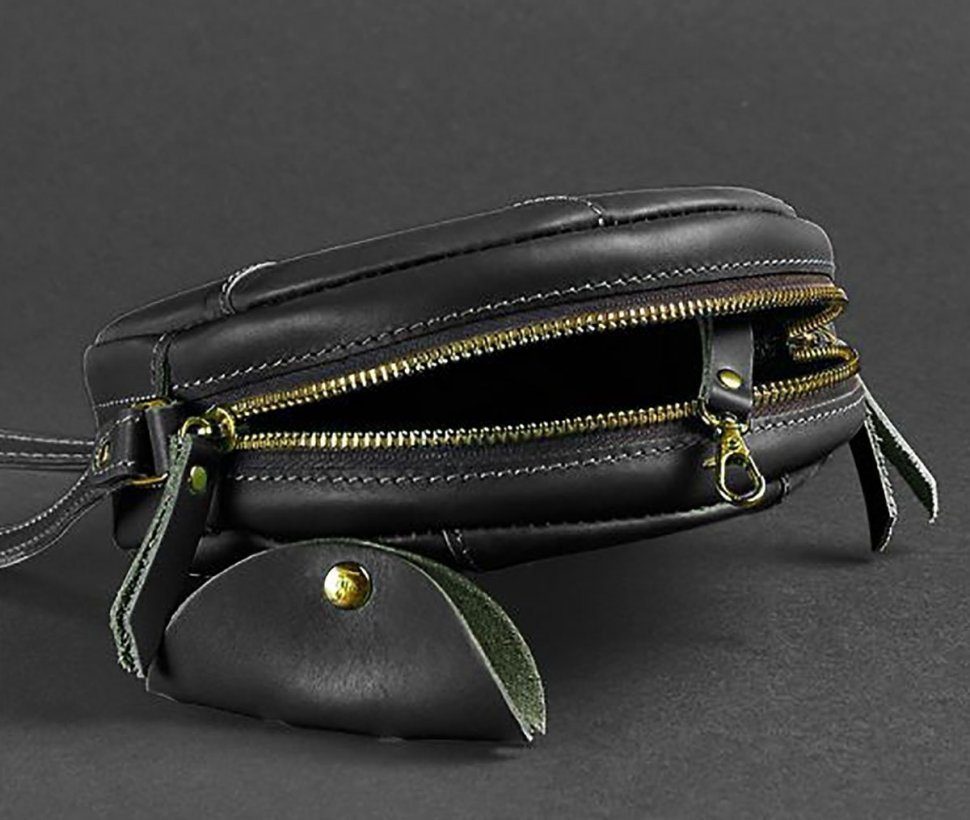 Наплечная сумка круглой формы из гладкой кожи черного цвета BlankNote Бон-Бон (12746)