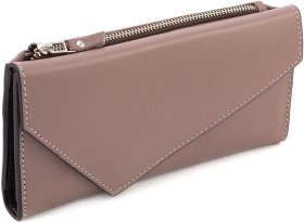 Якісний великий жіночий гаманець із натуральної шкіри у темно-пудровому кольорі Grande Pelle (21005)