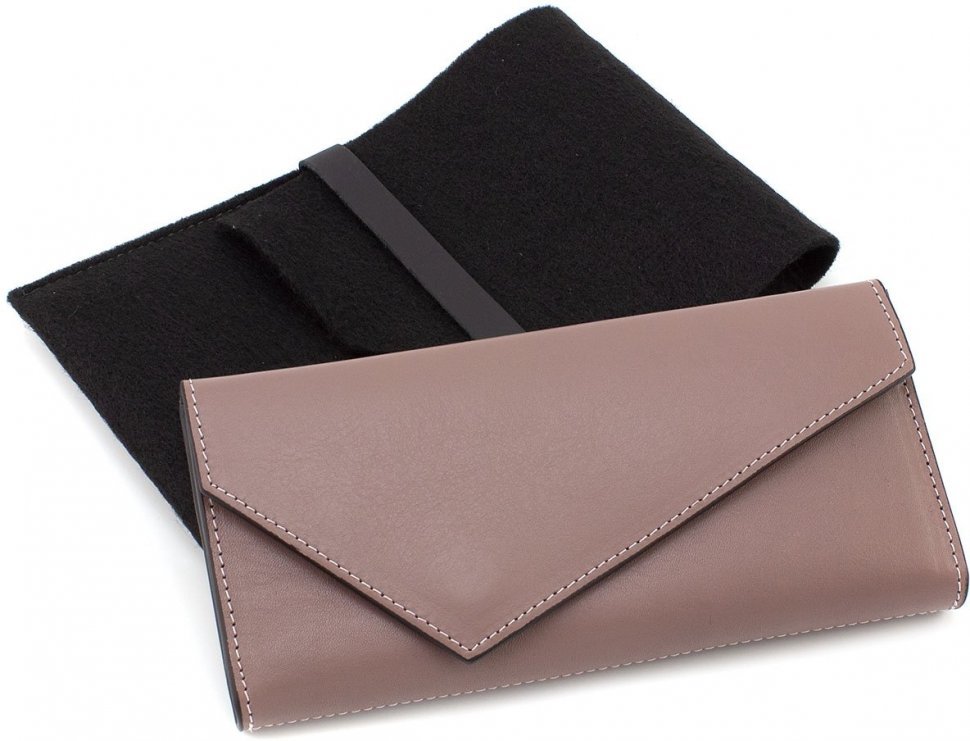 Якісний великий жіночий гаманець із натуральної шкіри у темно-пудровому кольорі Grande Pelle (21005)