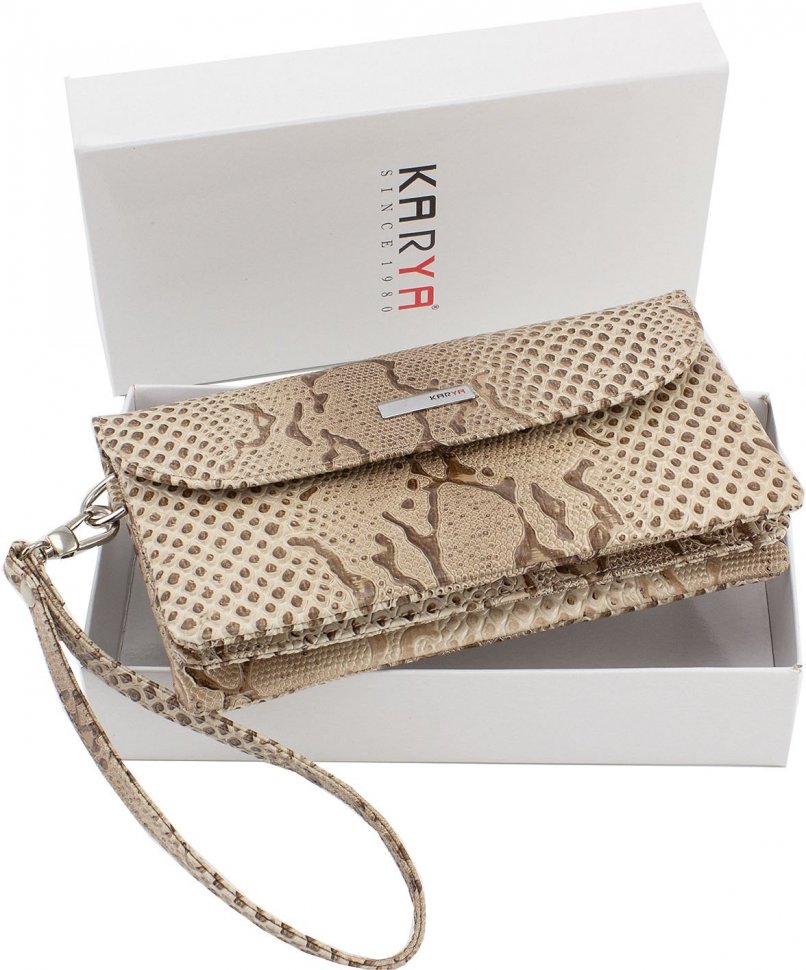 Стильный кошелек-клатч из лаковой кожи под змею KARYA (1121-011)