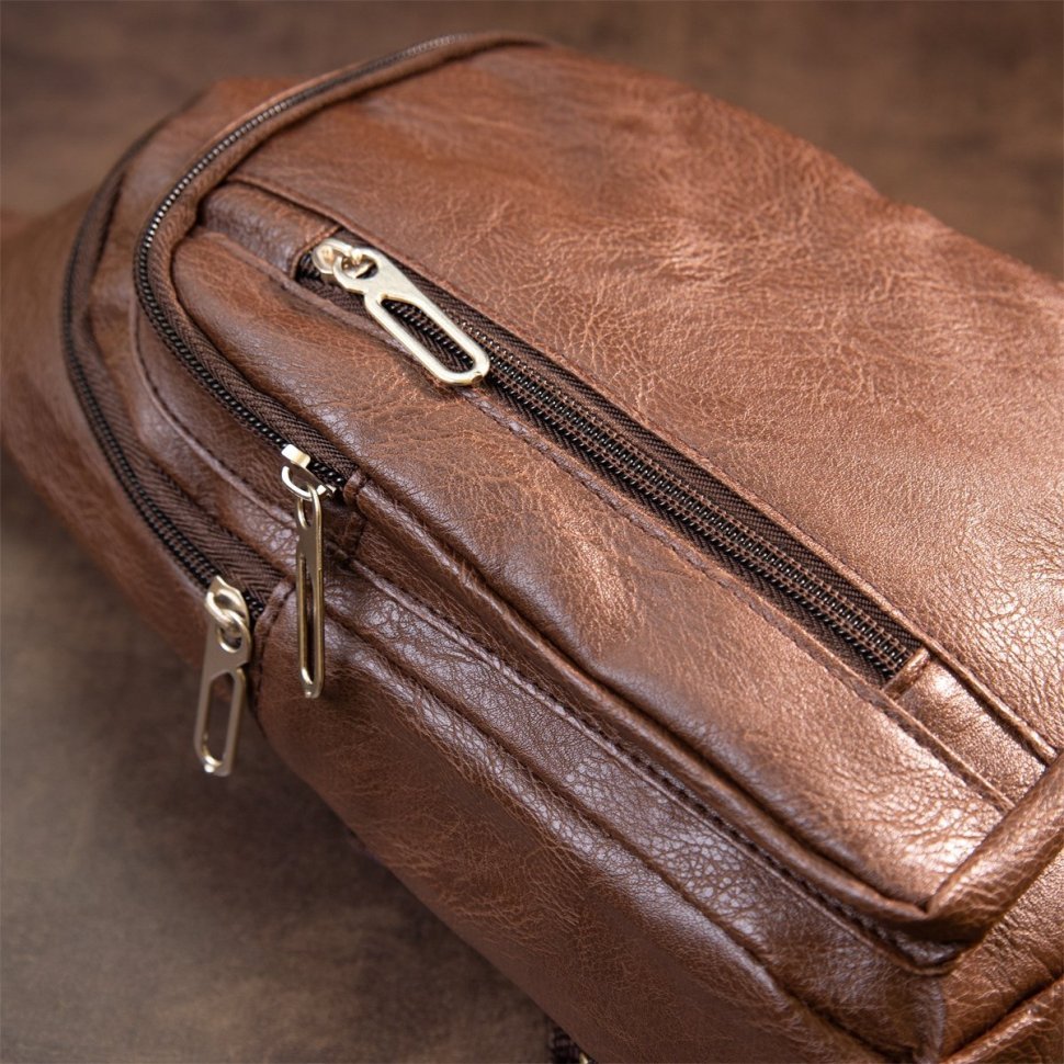 Коричневая мужская сумка-слинг из кожзаменителя Vintage (20512)