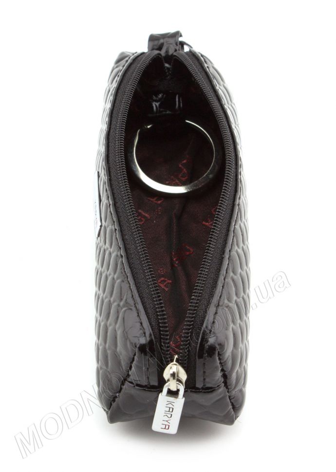 Черная лаковая ключница с фактурой под каплю из натуральной кожи - KARYA (40039)
