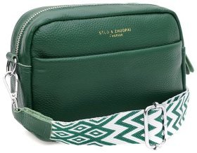 Невелика шкіряна жіноча сумка з текстильним плечовим ременем Borsa Leather 104529 зеленого кольору