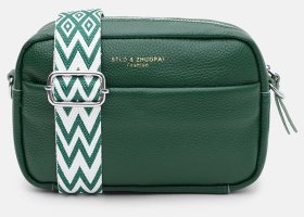 Невелика шкіряна жіноча сумка з текстильним плечовим ременем Borsa Leather 104529 зеленого кольору