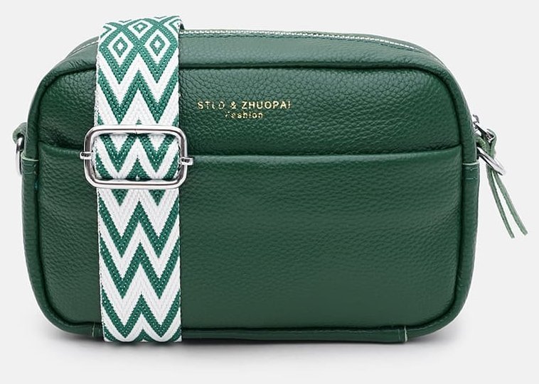 Небольшая кожаная женская сумка с текстильным плечевым ремнем Borsa Leather 104529 зеленого цвета фото №2 Небольшая кожаная женская сумка с текстильным плечевым ремнем Borsa Leather 104529 зеленого цвета modnotak фото №2