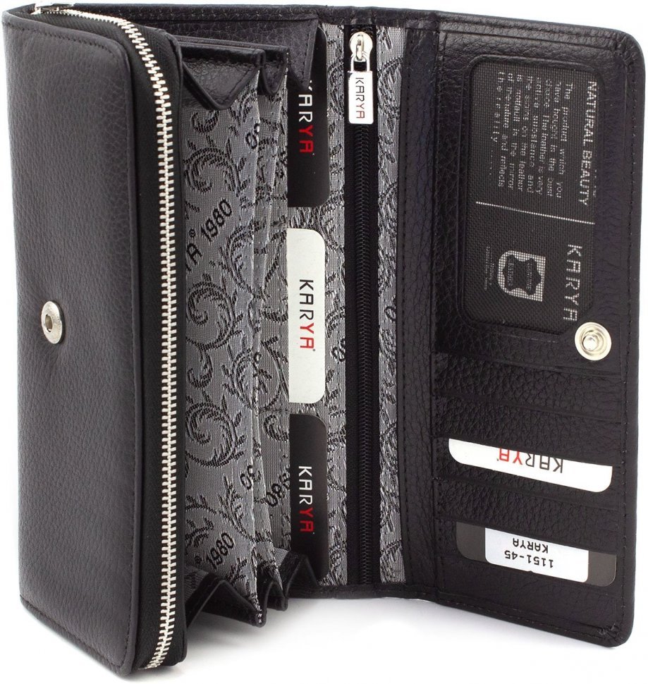 Чорний горизонтальний гаманець з фактурної шкіри турецького виробництва KARYA (1151-45)