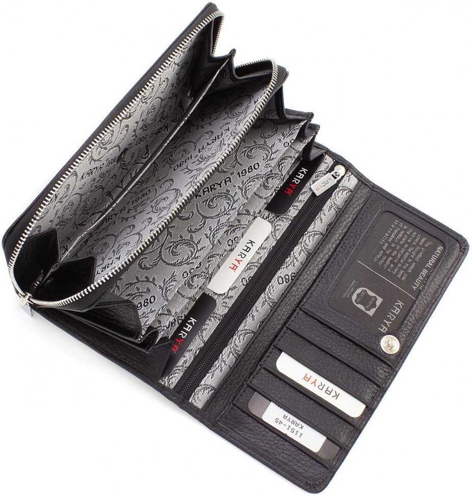 Черный горизонтальный кошелек из фактурной кожи турецкого производства KARYA (1151-45)