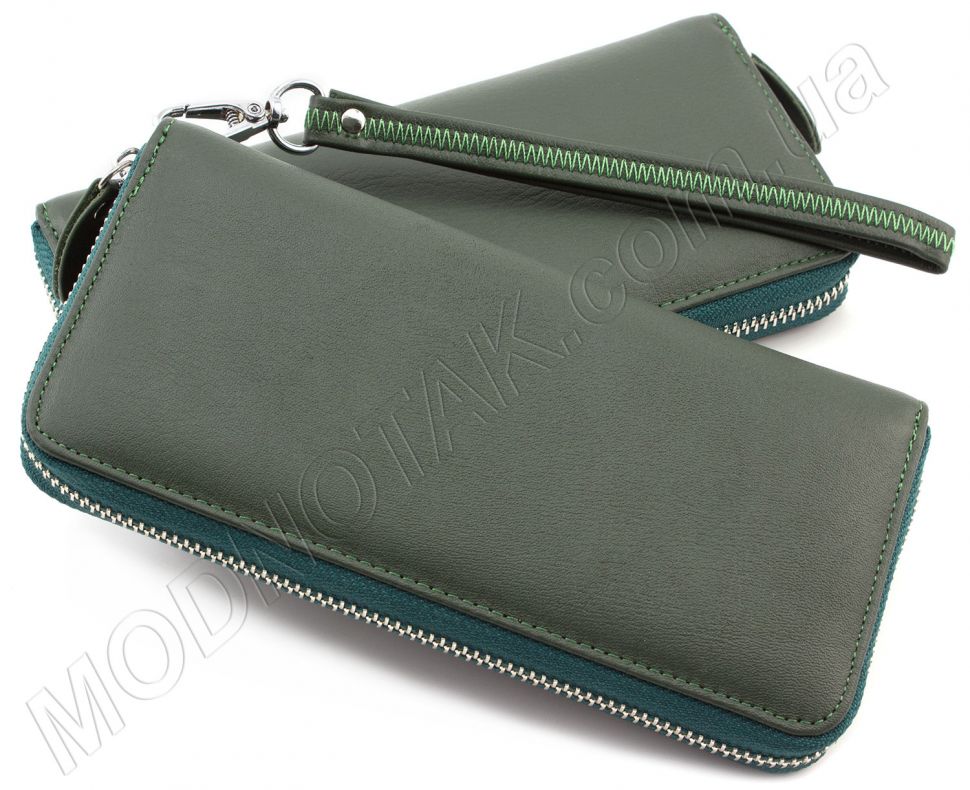 Жіночий шкіряний гаманець на блискавки з ремінцем на руку ST Leather (17290)