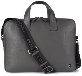 Деловая мужская сумка из фактурной кожи для ноутбука Brampton London Maven 94529 (серого цвета, до 14")