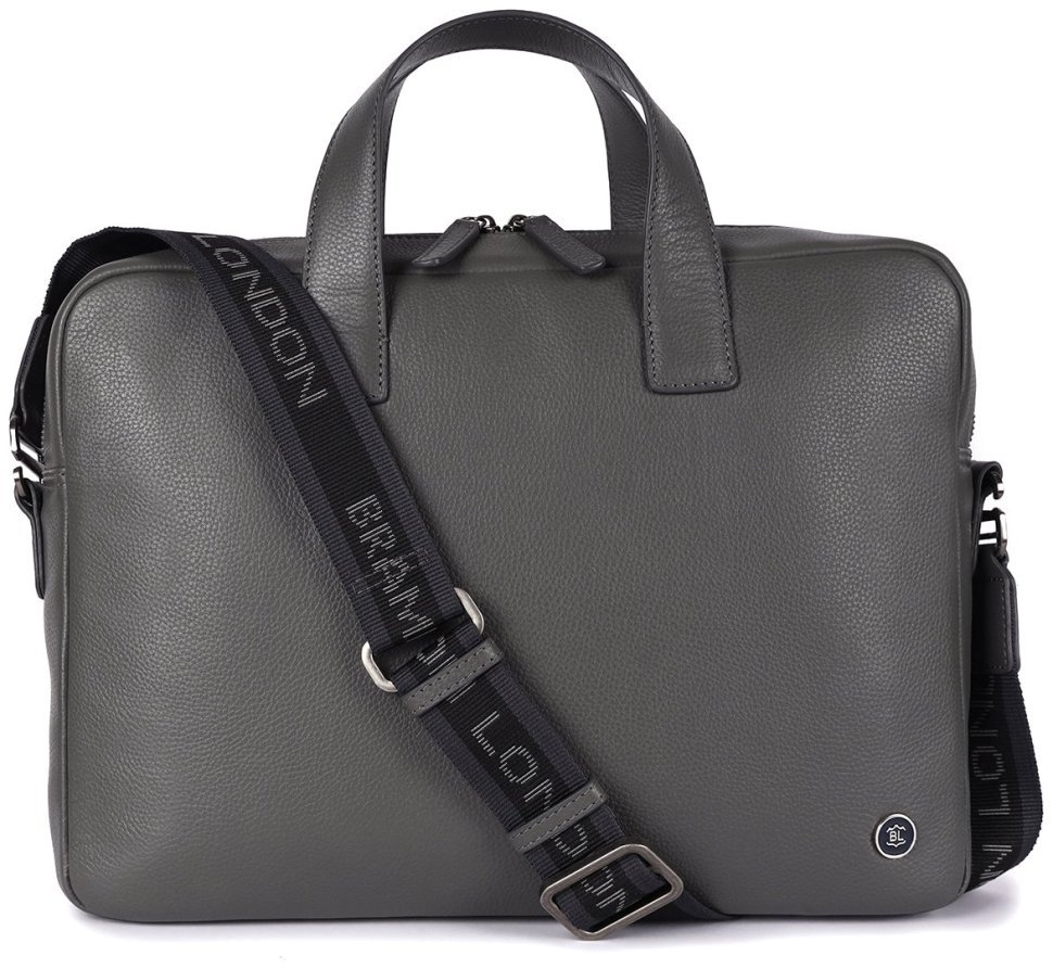 Деловая мужская сумка из фактурной кожи для ноутбука Brampton London Maven 94529 (серого цвета, до 14") modnotak фото №1