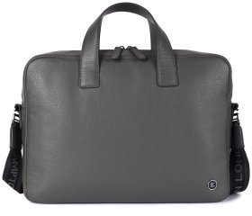 Деловая мужская сумка из фактурной кожи для ноутбука Brampton London Maven 94529 (серого цвета, до 14")