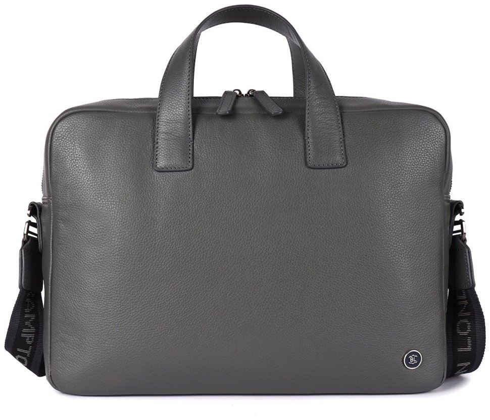 Деловая мужская сумка из фактурной кожи для ноутбука Brampton London Maven 94529 (серого цвета, до 14") modnotak фото №2