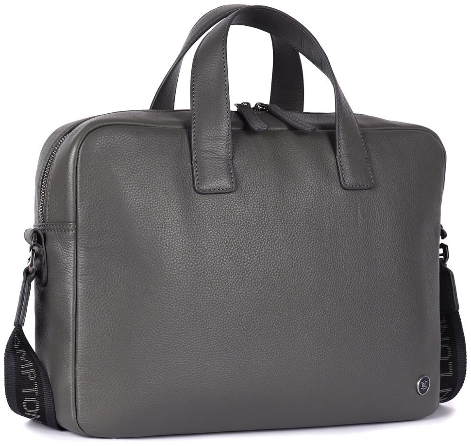 Деловая мужская сумка из фактурной кожи для ноутбука Brampton London Maven 94529 (серого цвета, до 14") modnotak фото №3