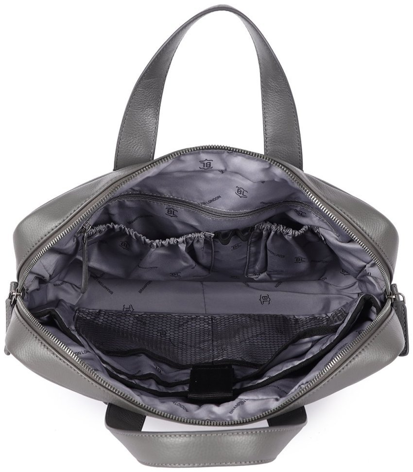 Деловая мужская сумка из фактурной кожи для ноутбука Brampton London Maven 94529 (серого цвета, до 14") modnotak фото №6