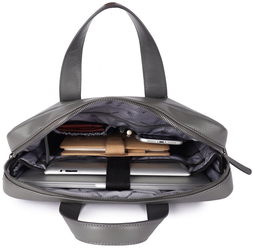 Деловая мужская сумка из фактурной кожи для ноутбука Brampton London Maven 94529 (серого цвета, до 14") modnotak фото №7