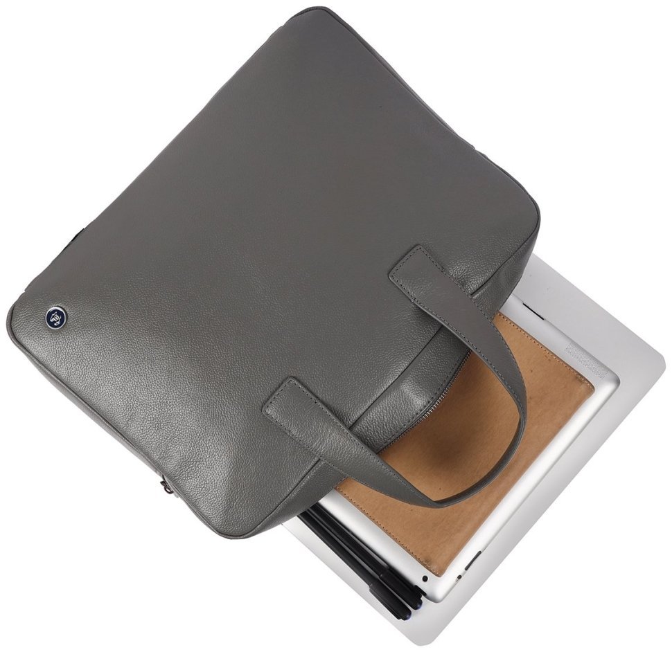 Деловая мужская сумка из фактурной кожи для ноутбука Brampton London Maven 94529 (серого цвета, до 14") modnotak фото №8