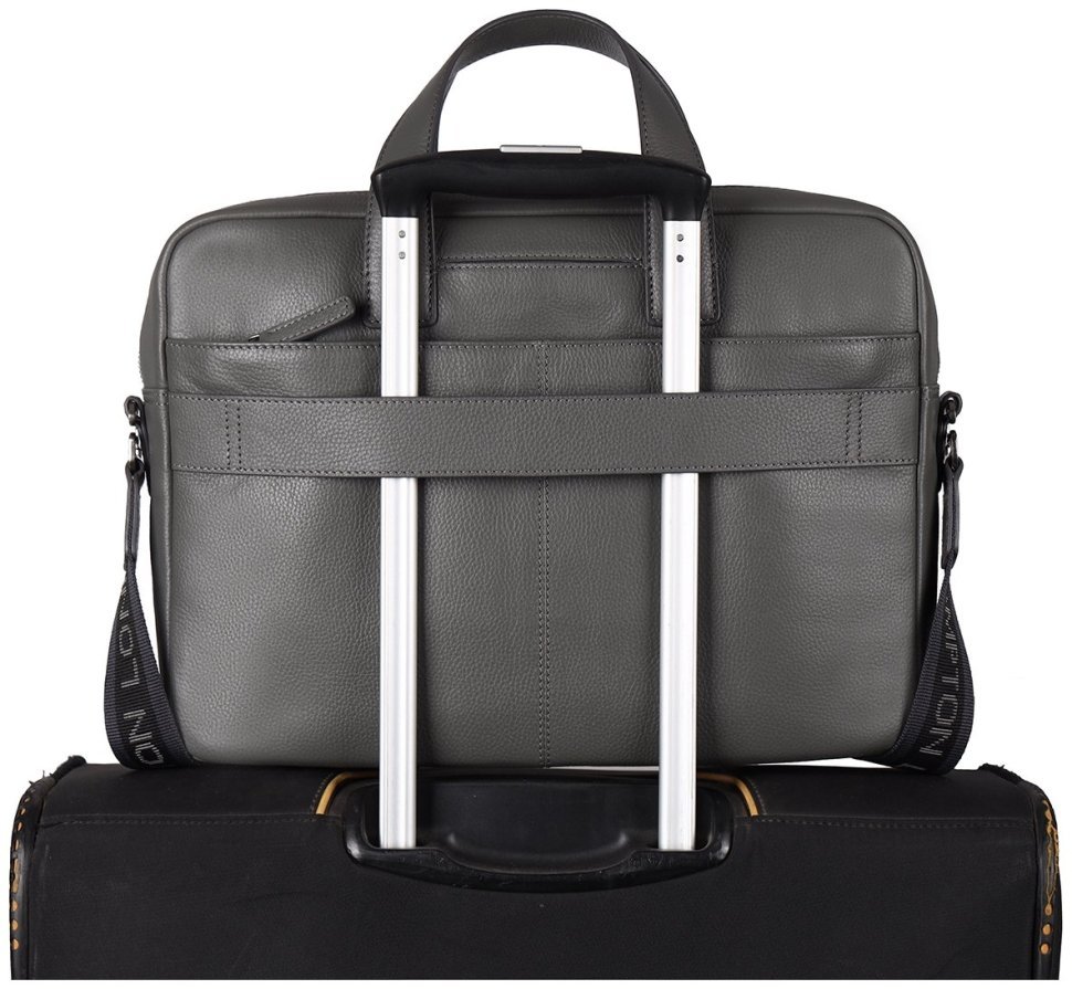 Деловая мужская сумка из фактурной кожи для ноутбука Brampton London Maven 94529 (серого цвета, до 14") modnotak фото №9
