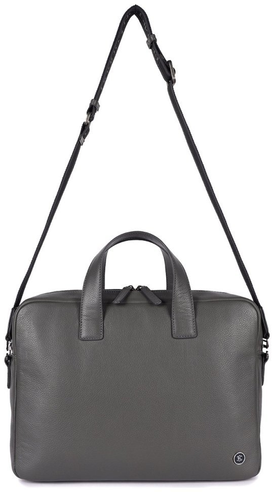 Деловая мужская сумка из фактурной кожи для ноутбука Brampton London Maven 94529 (серого цвета, до 14") modnotak фото №11