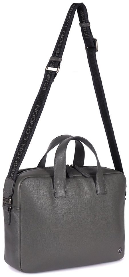 Деловая мужская сумка из фактурной кожи для ноутбука Brampton London Maven 94529 (серого цвета, до 14") modnotak фото №12