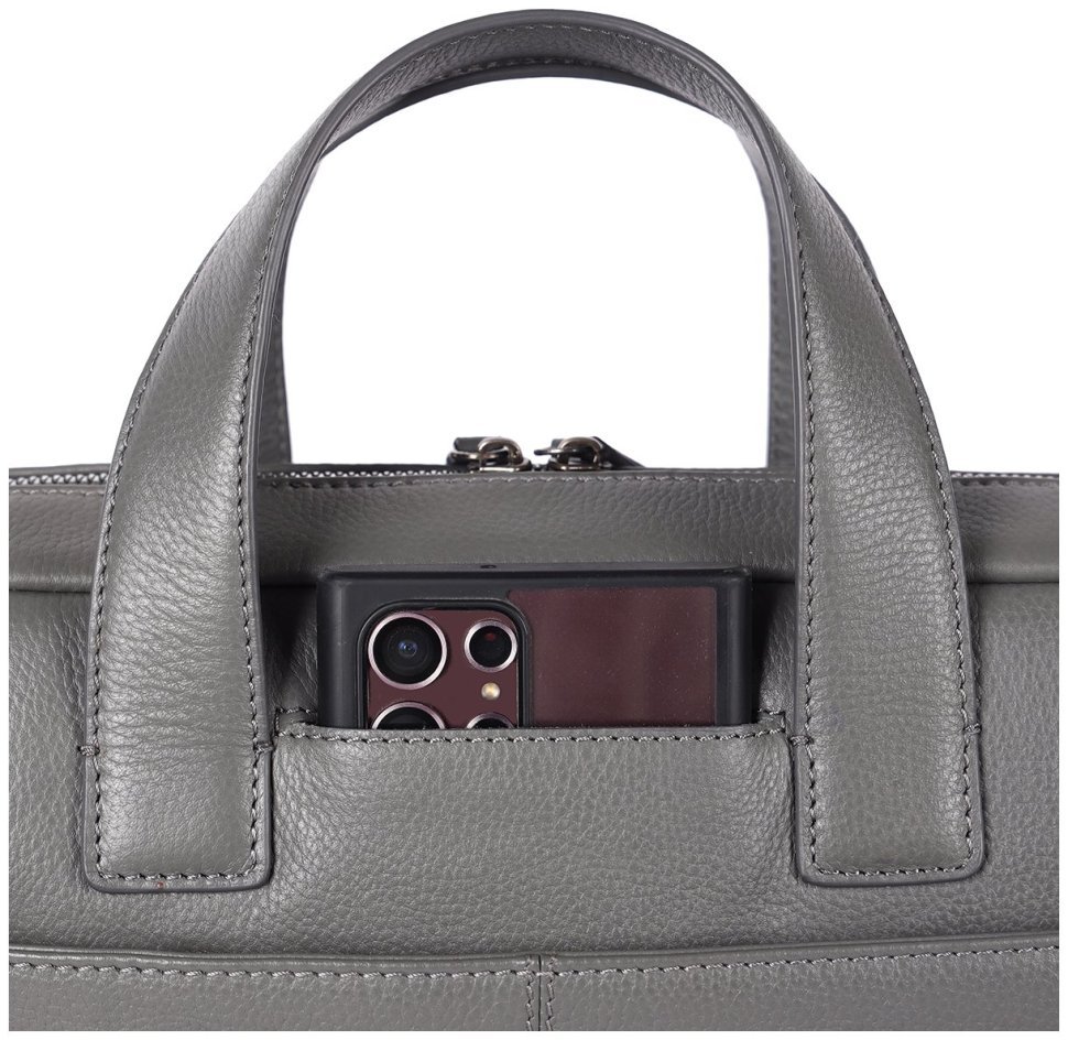 Деловая мужская сумка из фактурной кожи для ноутбука Brampton London Maven 94529 (серого цвета, до 14") modnotak фото №13