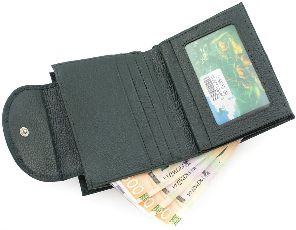 Темно-зелений гаманець з натуральної шкіри з фіксацією Marco Coverna (18890)