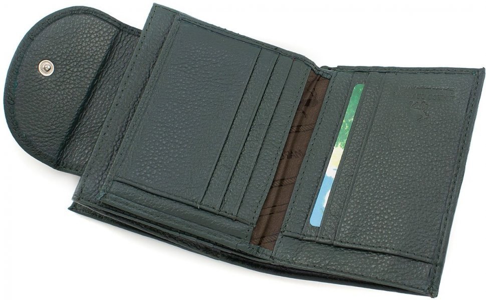 Темно-зелений гаманець з натуральної шкіри з фіксацією Marco Coverna (18890)