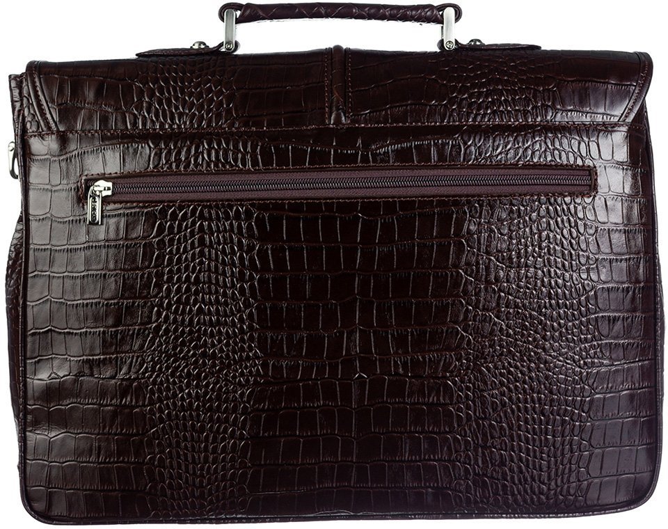 Кожаный мужской портфель в темно-коричневом цвете с текстурой под крокодила DESISAN (19120)