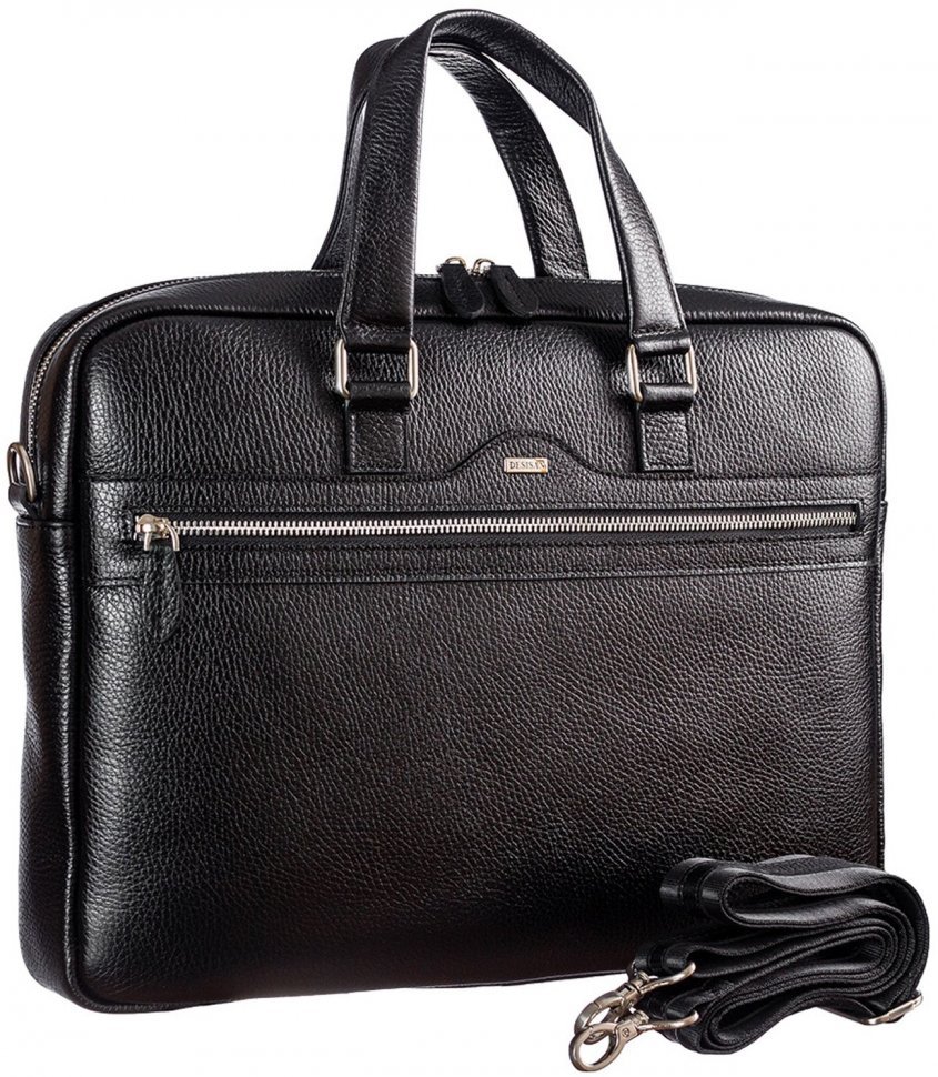 Черная горизонтальная сумка под документы или ноутбук из натуральной кожи Desisan (810-01)