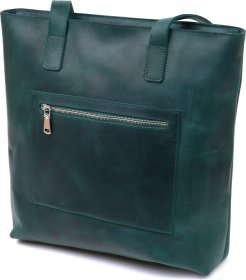 Шкіряний жіночий шоппер зеленого кольору з довгими ручками Shvigel (16351)