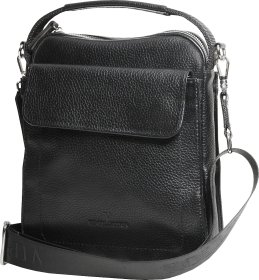 Мужская сумка-барсетка среднего размера с ручкой из натуральной кожи черного цвета Vip Collection (21096)